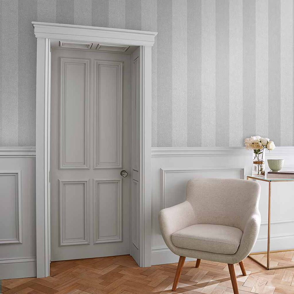 Grey shop striped wallpaper